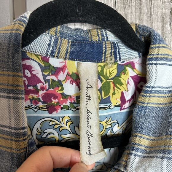 Aratta Silent Journey Shirt Large Button Up Plaid Floral Bohemian - Picture 4 of 10